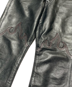 Fire Pattern Leather Flare Pants